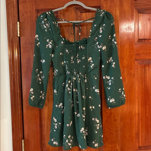 ABERCROMBIE green floral square neck mini dress - Picture 2 of 4